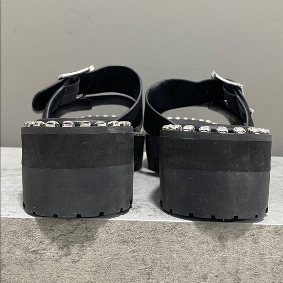 Gianni Bini Black Leather Rhinestone Buckle Sandals - Picture 9 of 14